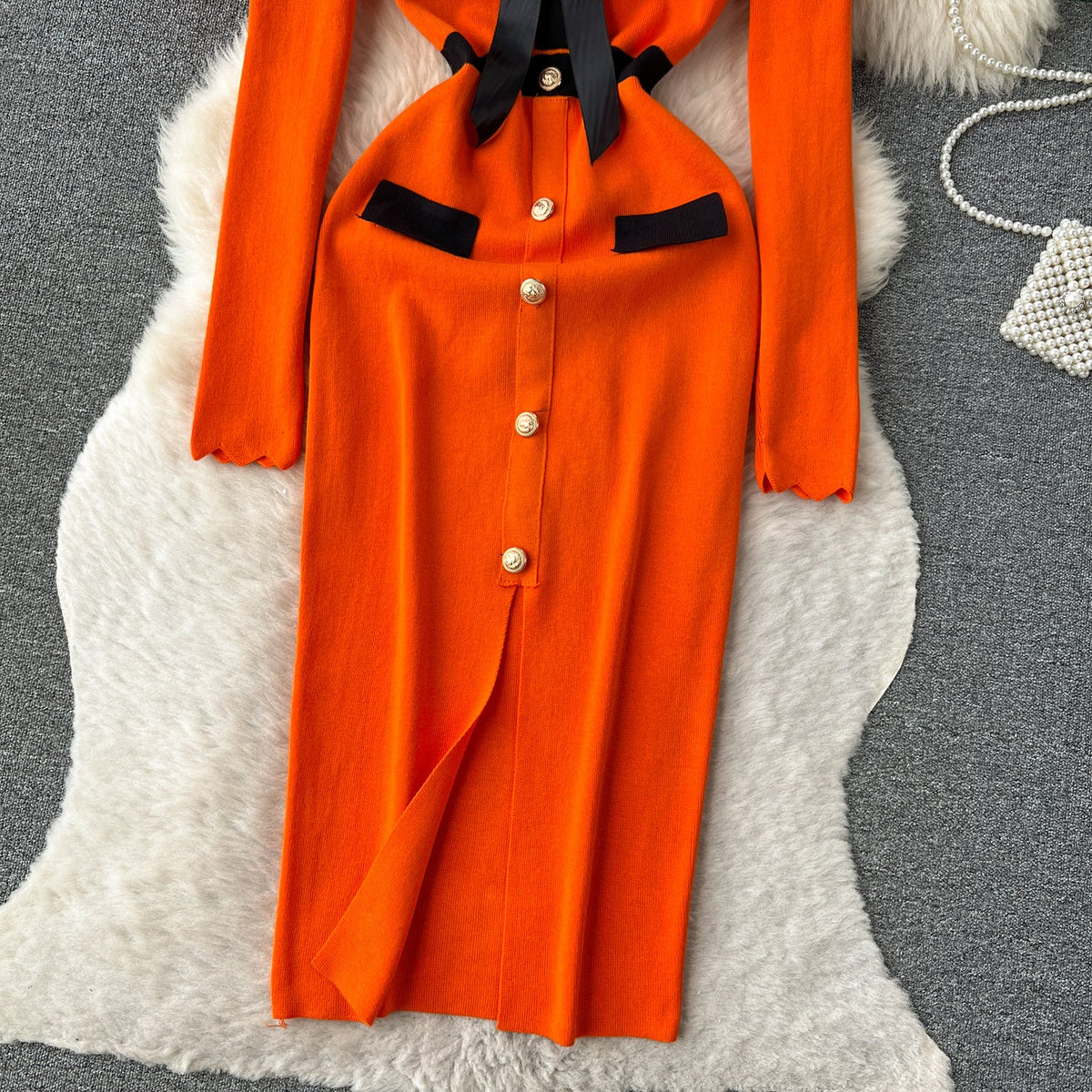 Color Blocking Bow-tie Knitted Dress