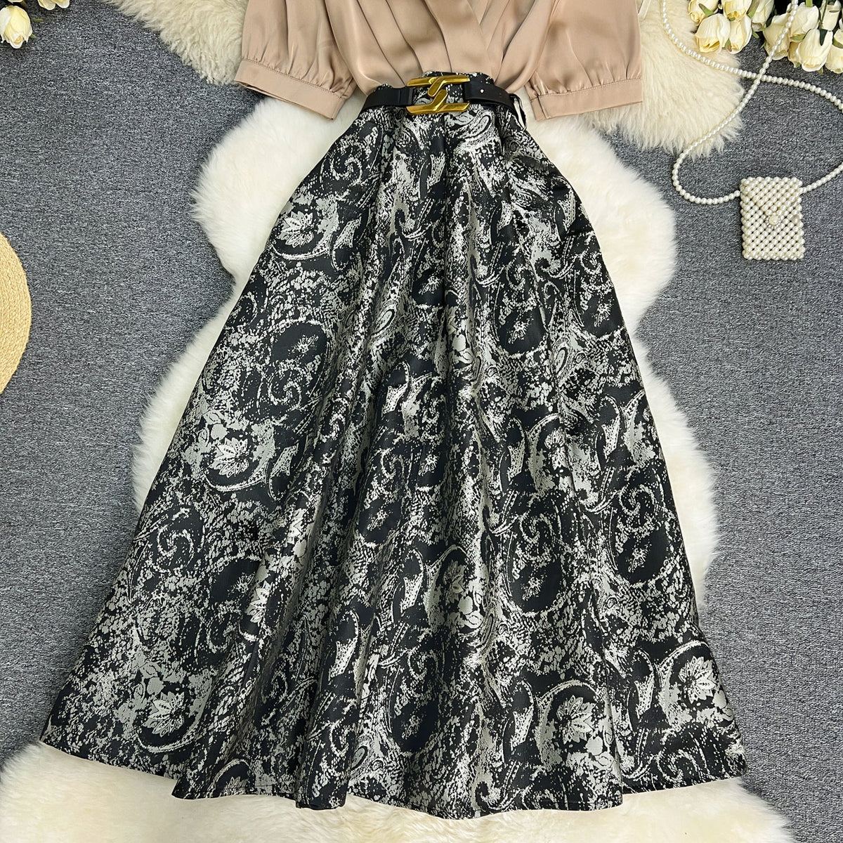 French Style Jacquard Patchwork Dress