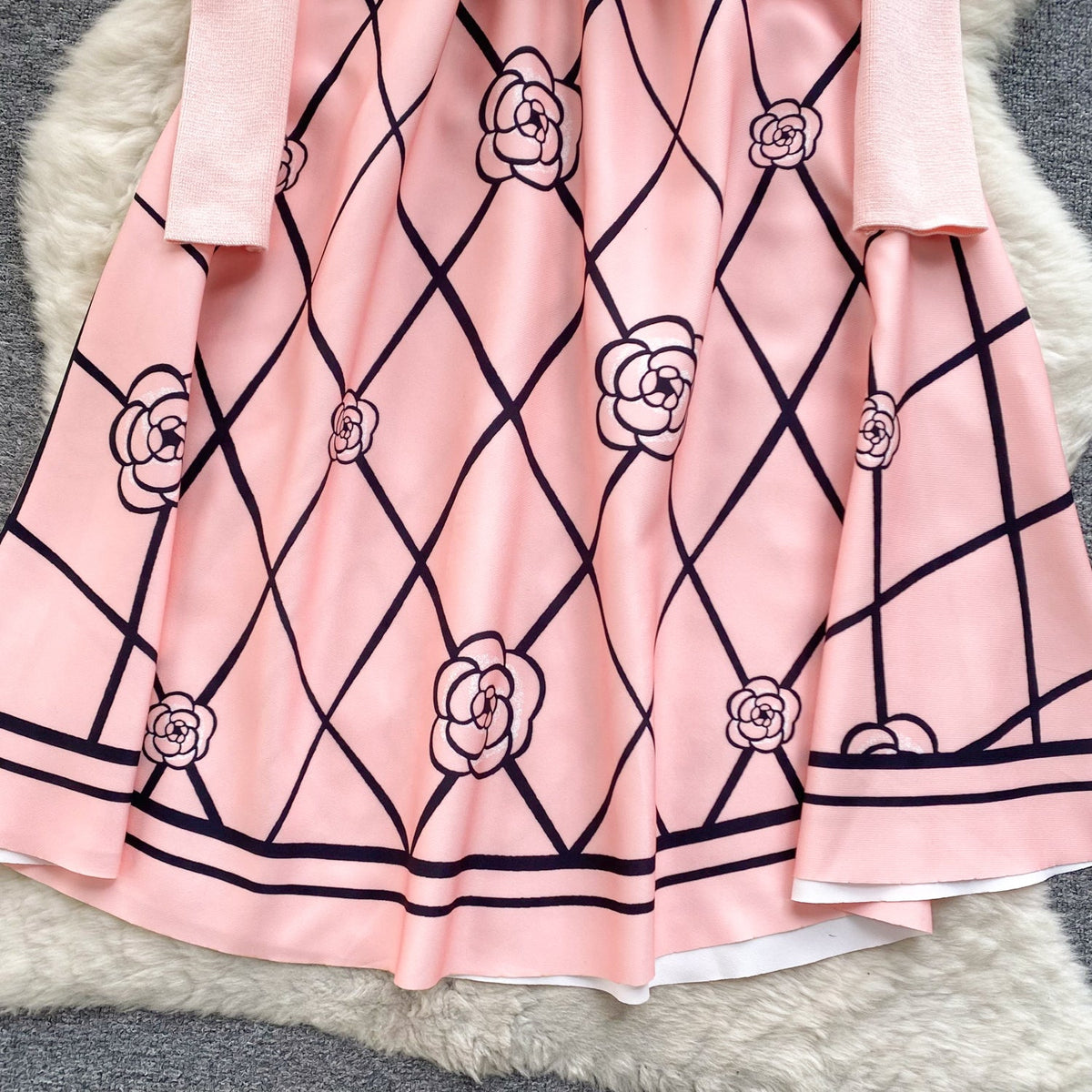 Faux Two-pieces Rhomboid Printed Dress