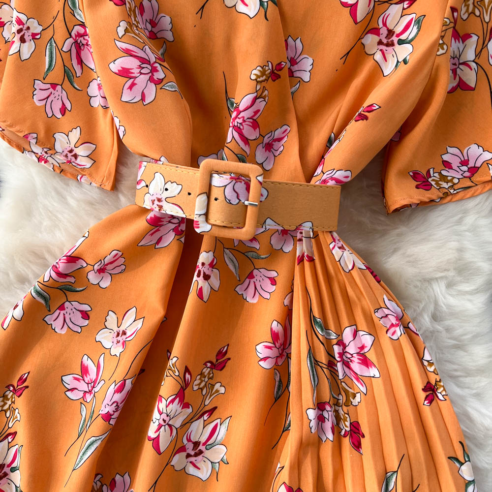 Korean Style Floral Print Chiffon Dress