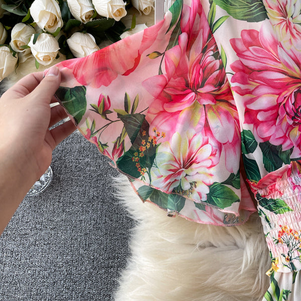 Courtly Floral Printed Chiffon Dress