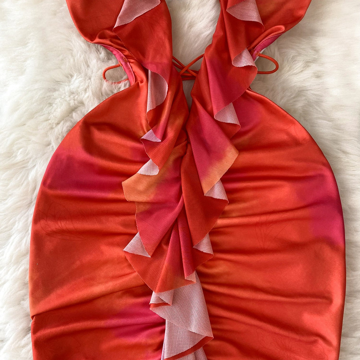 Hollowed Ruffle Backless Halter Dress