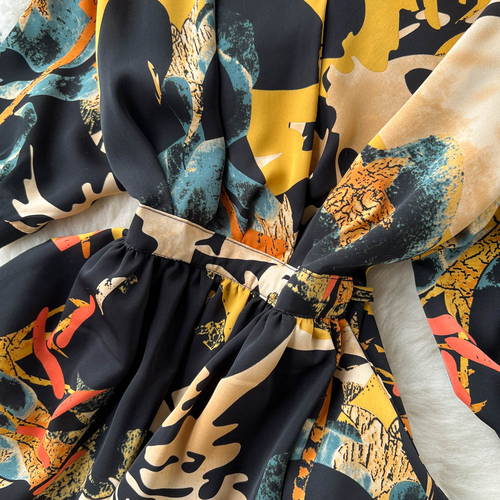 French Style Floral Printed Chiffon Dress