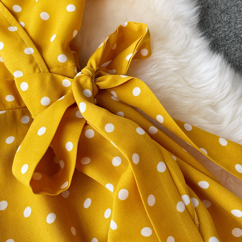 Elegant V-neck Polka Dot Dress