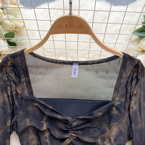 Square Neckline Printed Pleated Dress