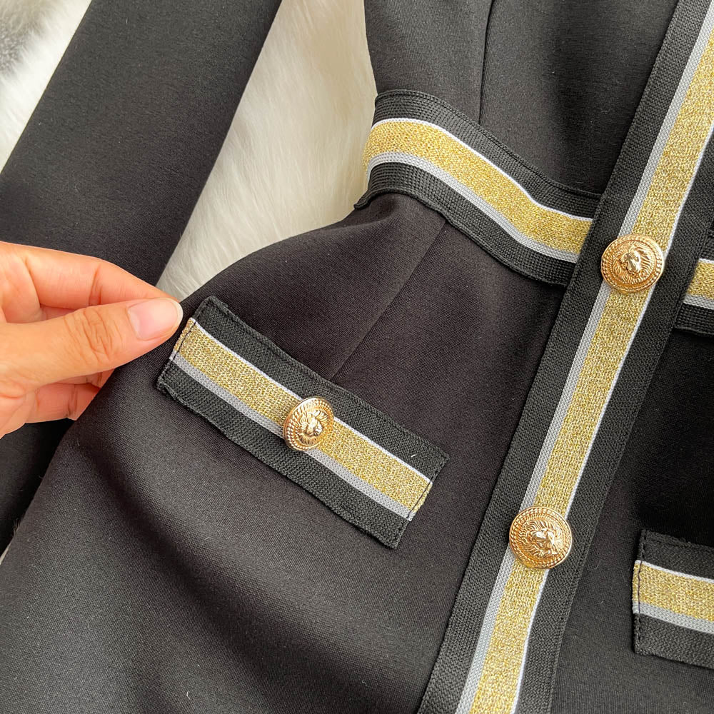 High-end Single-breasted Black Dress