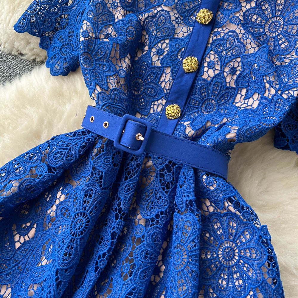 Hollowed Embroidery Doll Collar Lace Dress