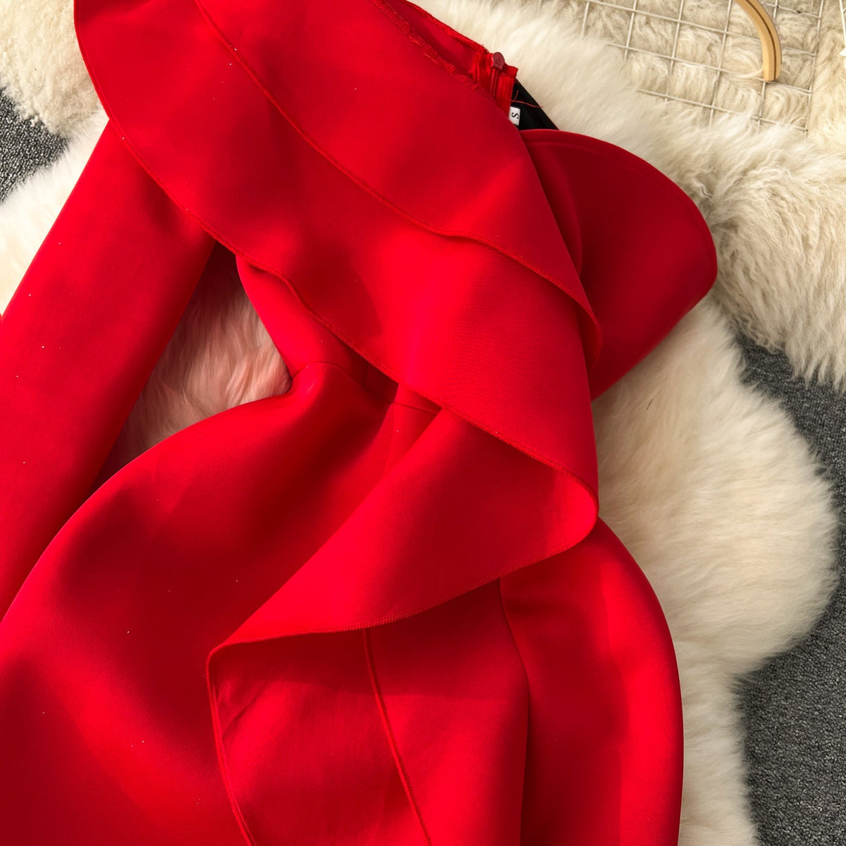 Double Ruffles Solid Color Party Dress