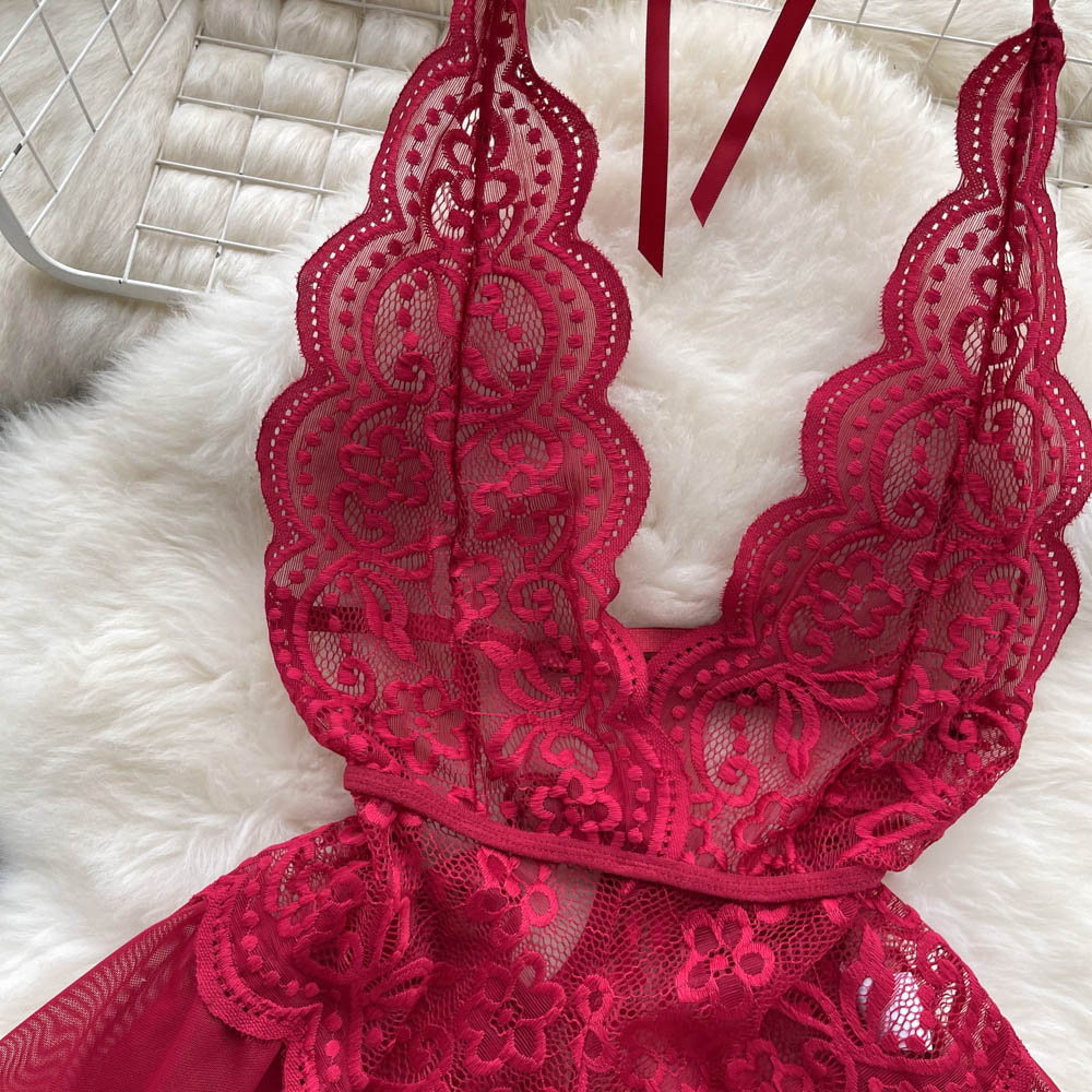 Irregular Design Lace Patchwork V-neck Dress