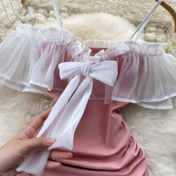 Ruffled Mesh Patchwork Dress