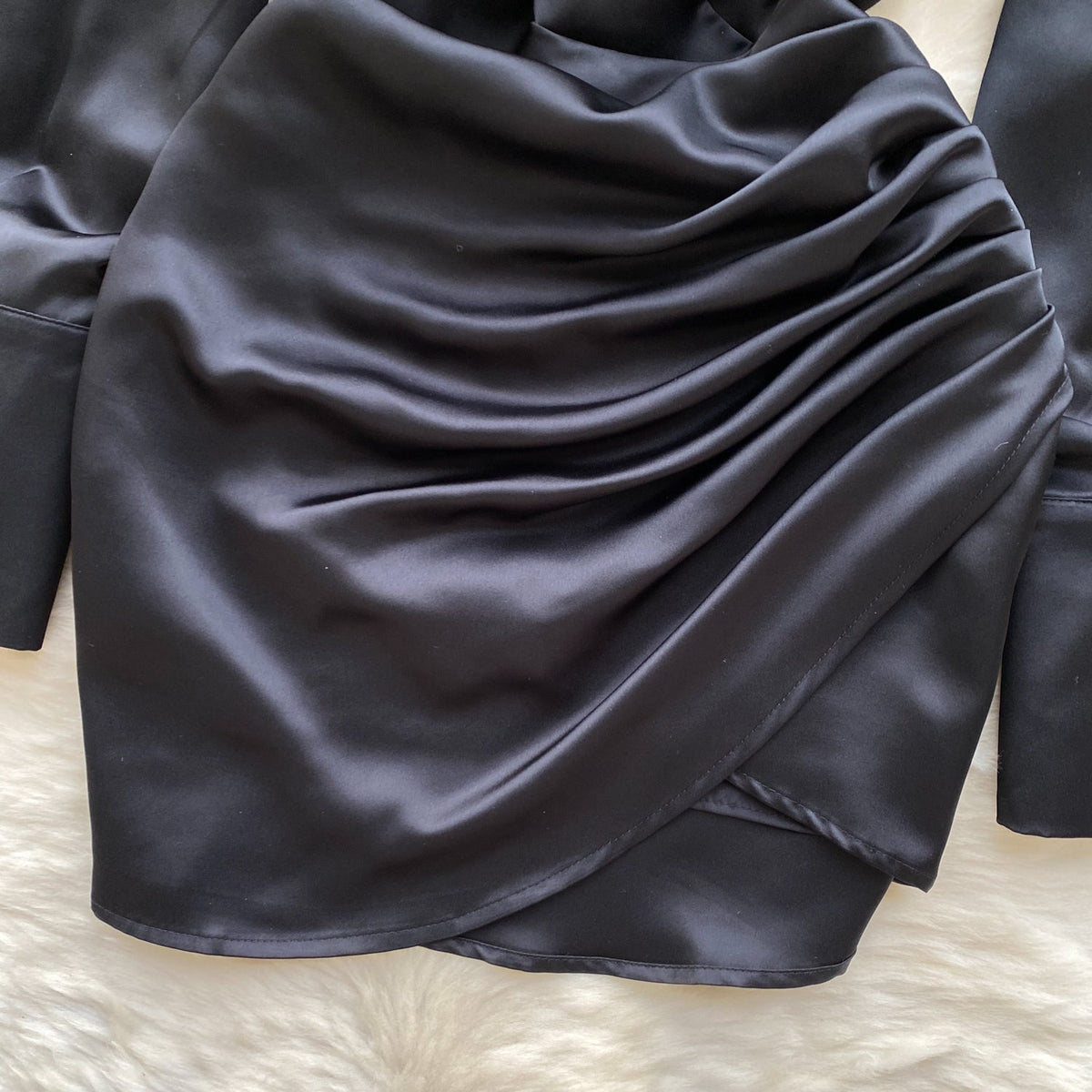 Casual Satin Pleated Shirt Dress
