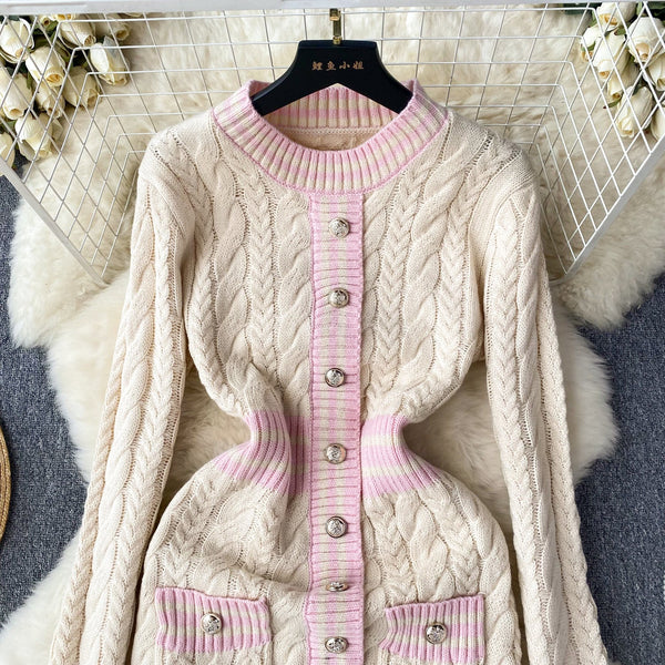 Vintage Color Blocking Striped Knitted Dress