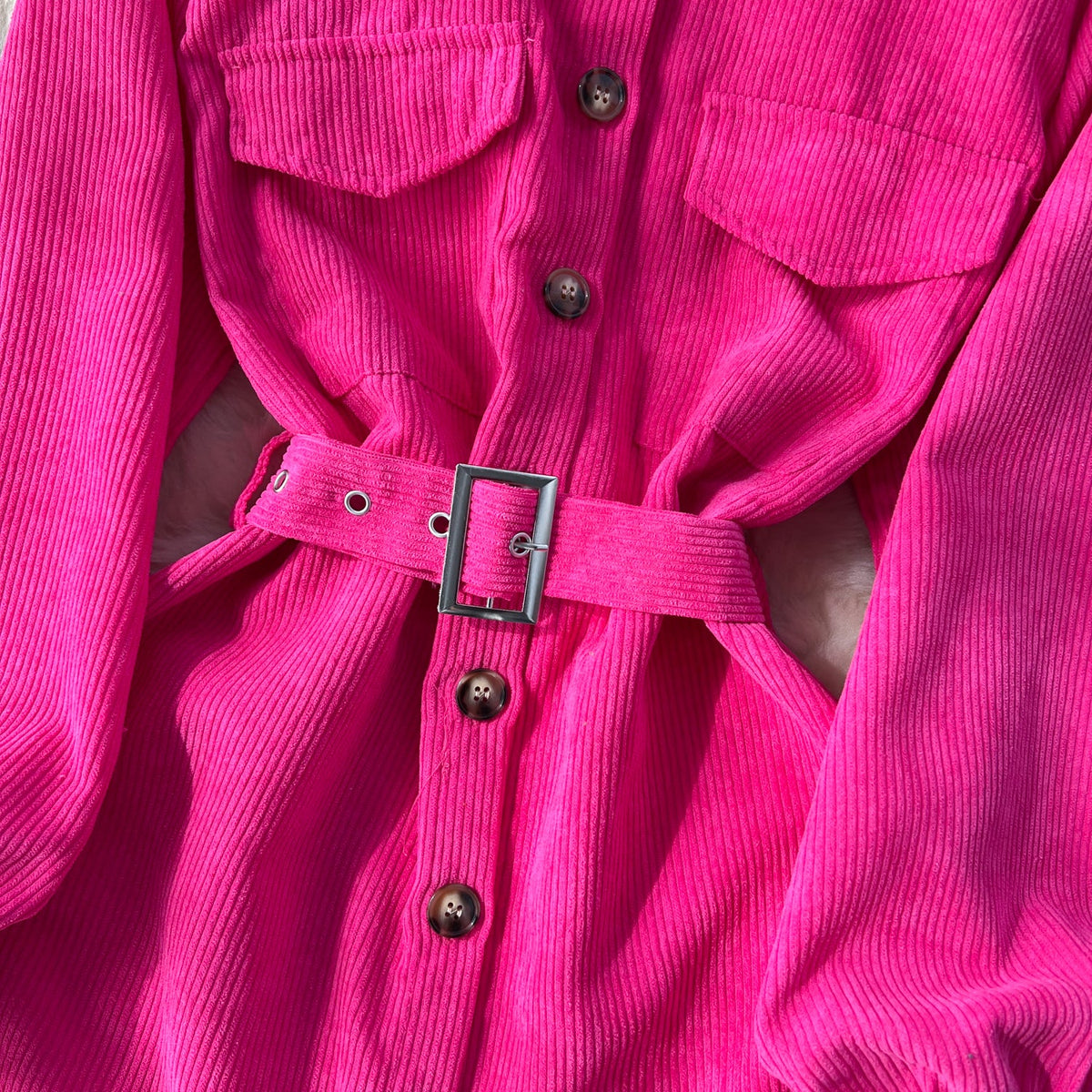 Lapel Single-breasted Corduroy Shirt Dress