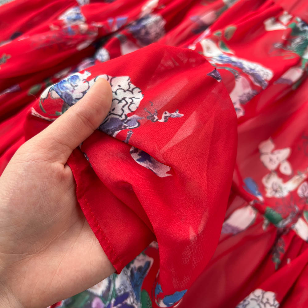 Off-shoulder Floral Chiffon Dress