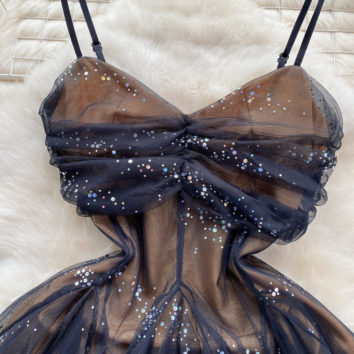 French Style Sequined Slip Mesh Dress