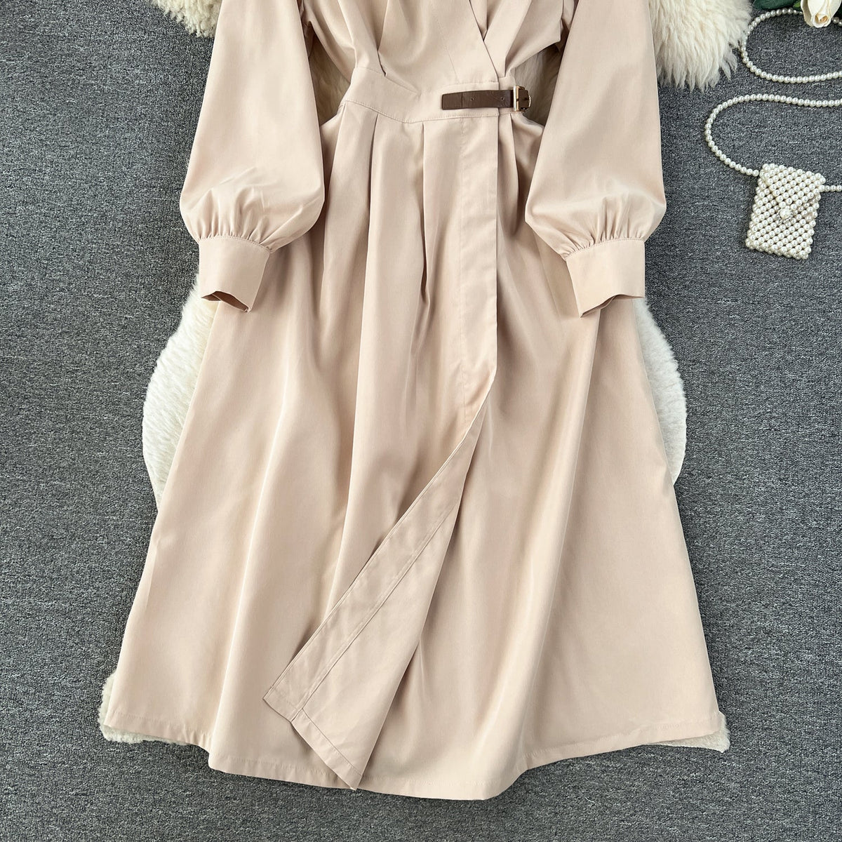 Elegant Solid Color Pleated Trench Dress