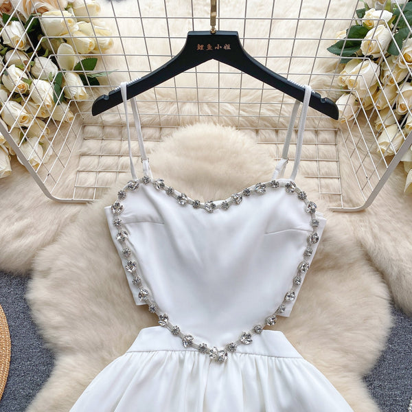 Rhinestone Studded Pleated Slip Dress