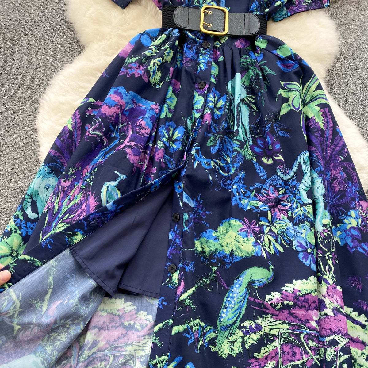 Floral Printed Shirt Dress with Belt