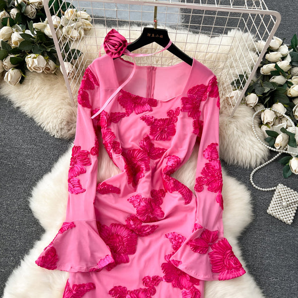 High-end Embroidered Floral Split Dress