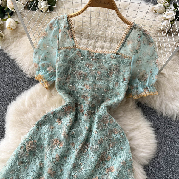 Square-neck A-line Floral Princess Dress
