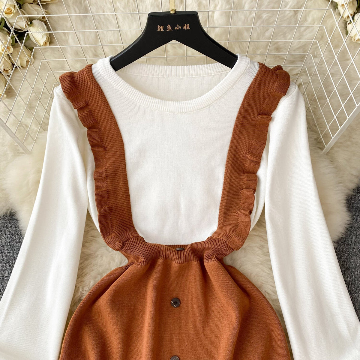 Faux Two-pieces Patchwork Knitted Dress