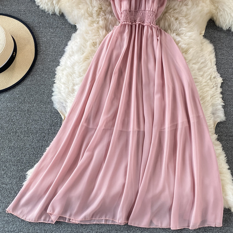 Off-shoulder Ruffle Mesh Chiffon Dress