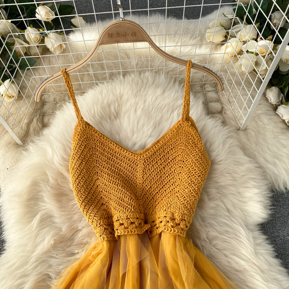 High Waist Mesh Puffy Slip Dress