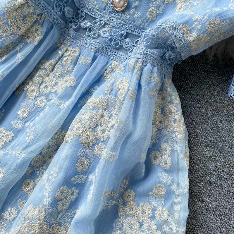 Courtly Embroidered Ruffle Lace Dress