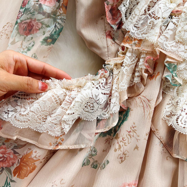 Ruffle Lace Patchwork Floral Dress