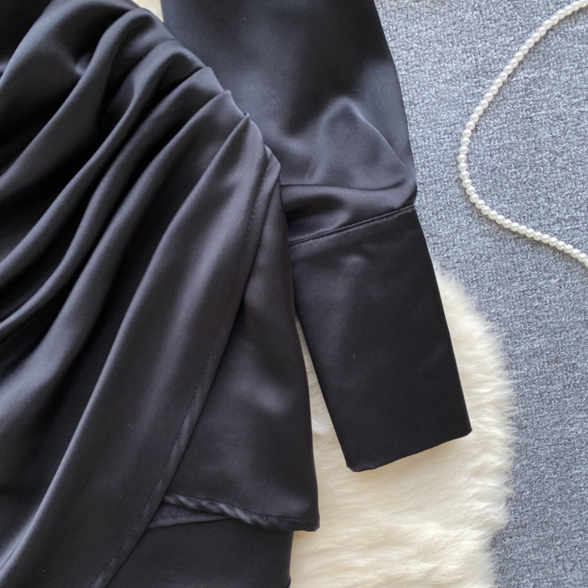 Casual Satin Pleated Shirt Dress