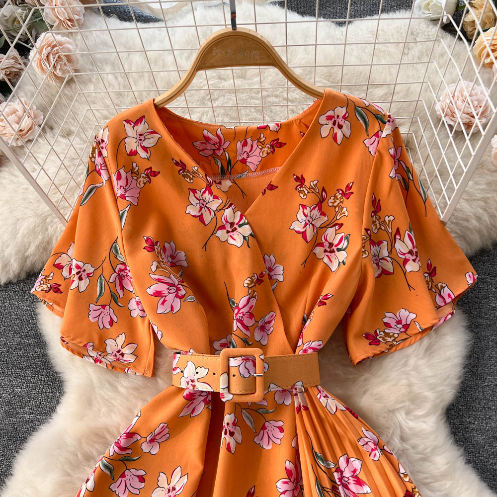 Korean Style Floral Print Chiffon Dress