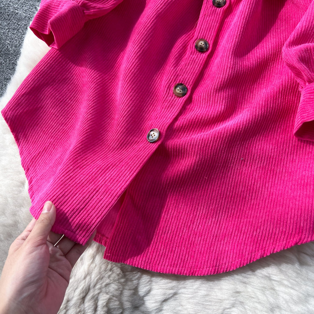 Lapel Single-breasted Corduroy Shirt Dress
