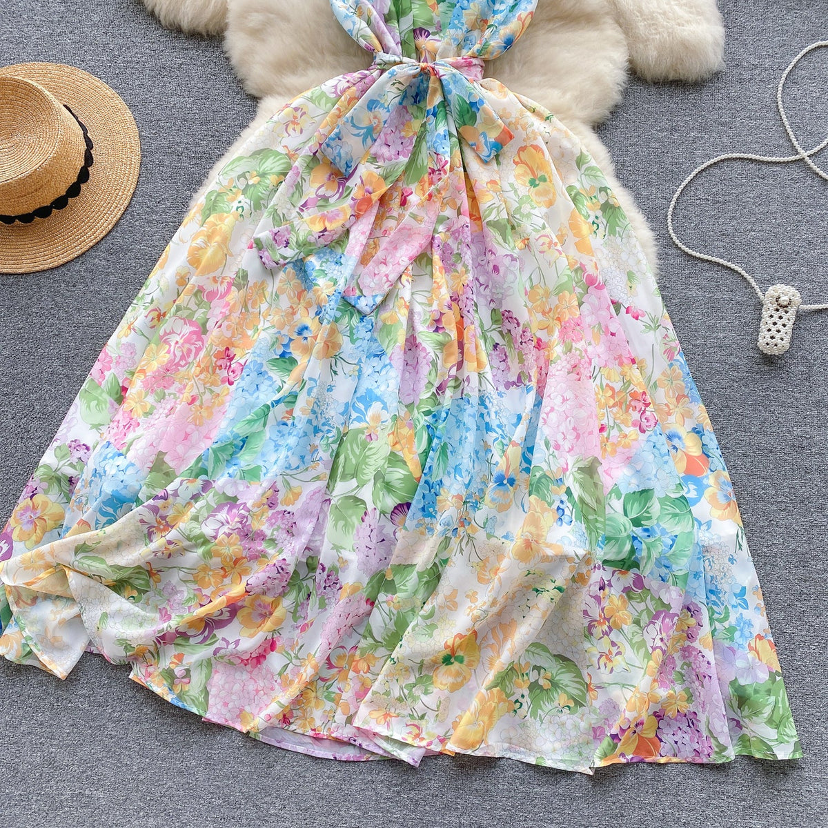 Fairy Ruffled Floral Halter Dress