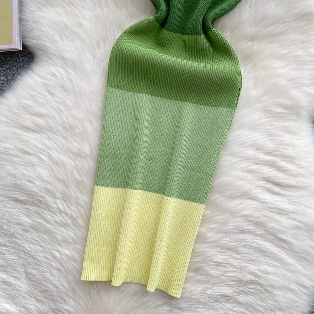 Color Blocking Knitted Hip-wrapping Dress
