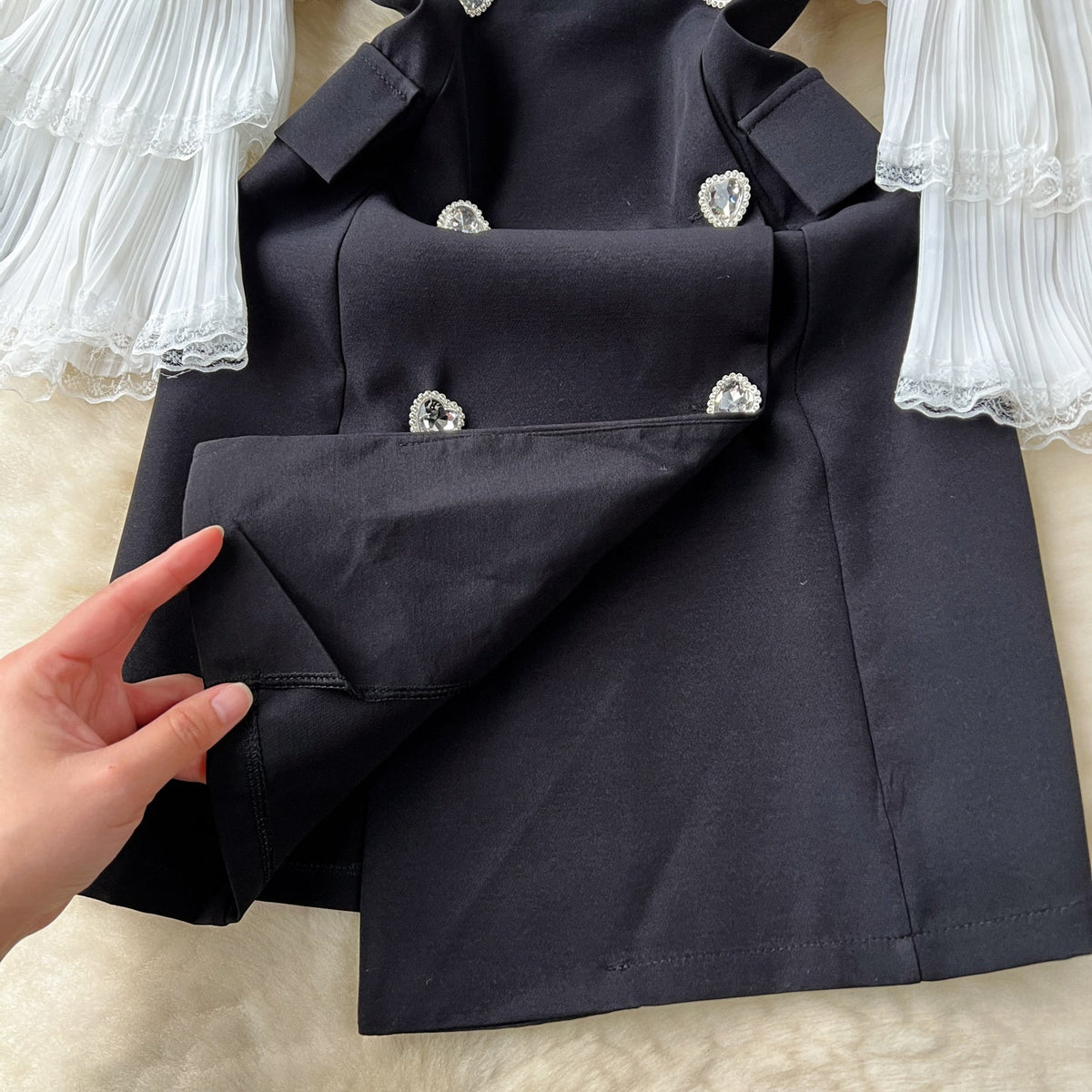 Layered Sleeves Patchwork Black Dress