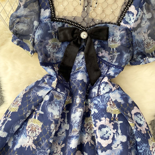 Stand Collar Mesh Patchwork Dress