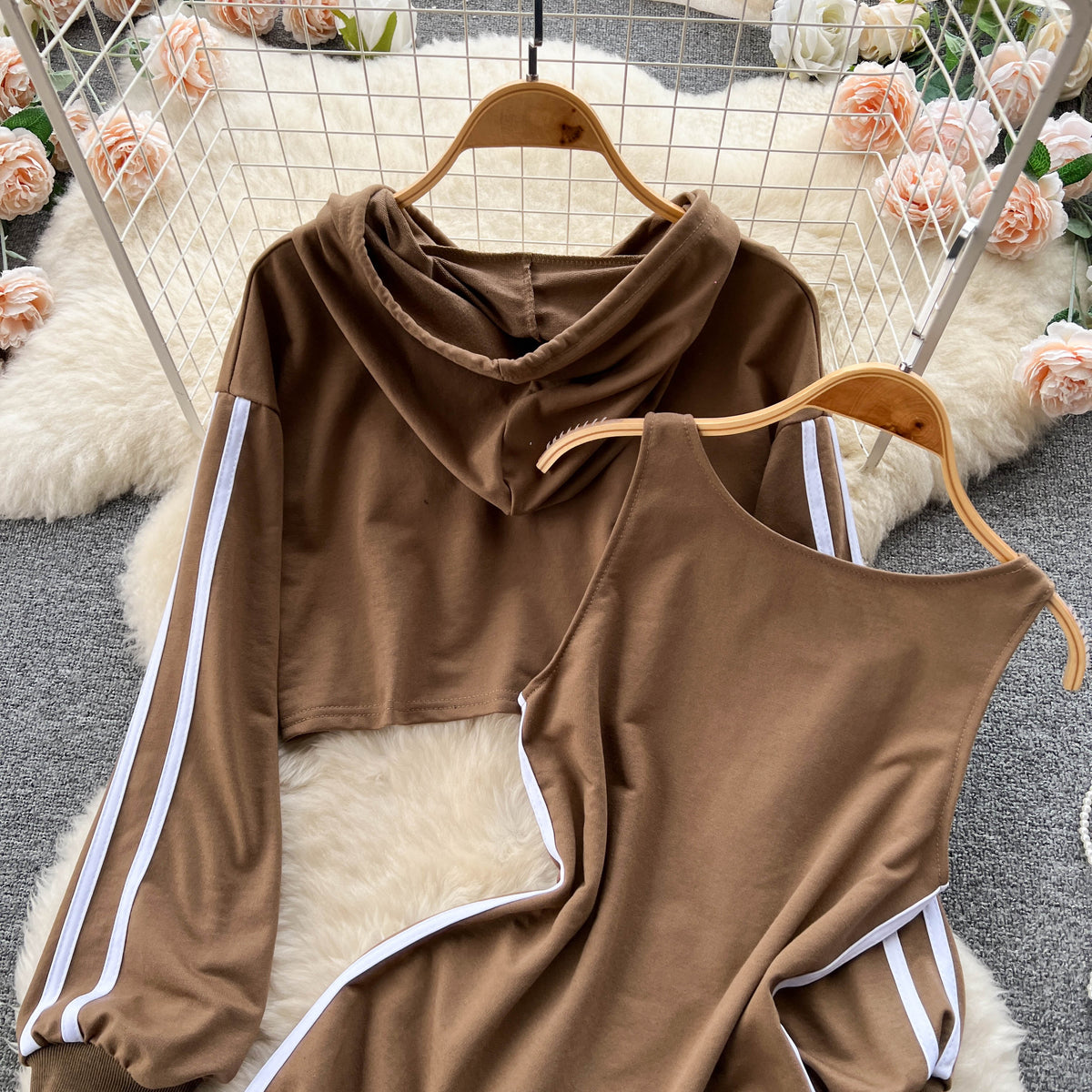 Letter Printed Hoodie&Halter Dress 2Pcs