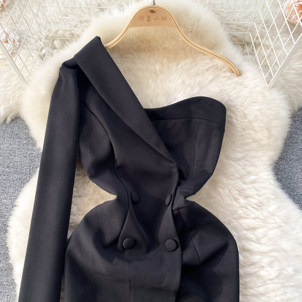 Niche Patchwork Black Suit Dress