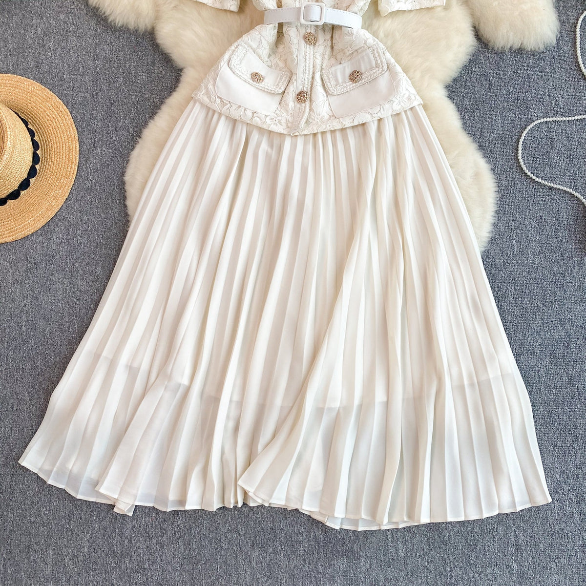 Delicate Square Neckline Lace Patchwork Dress