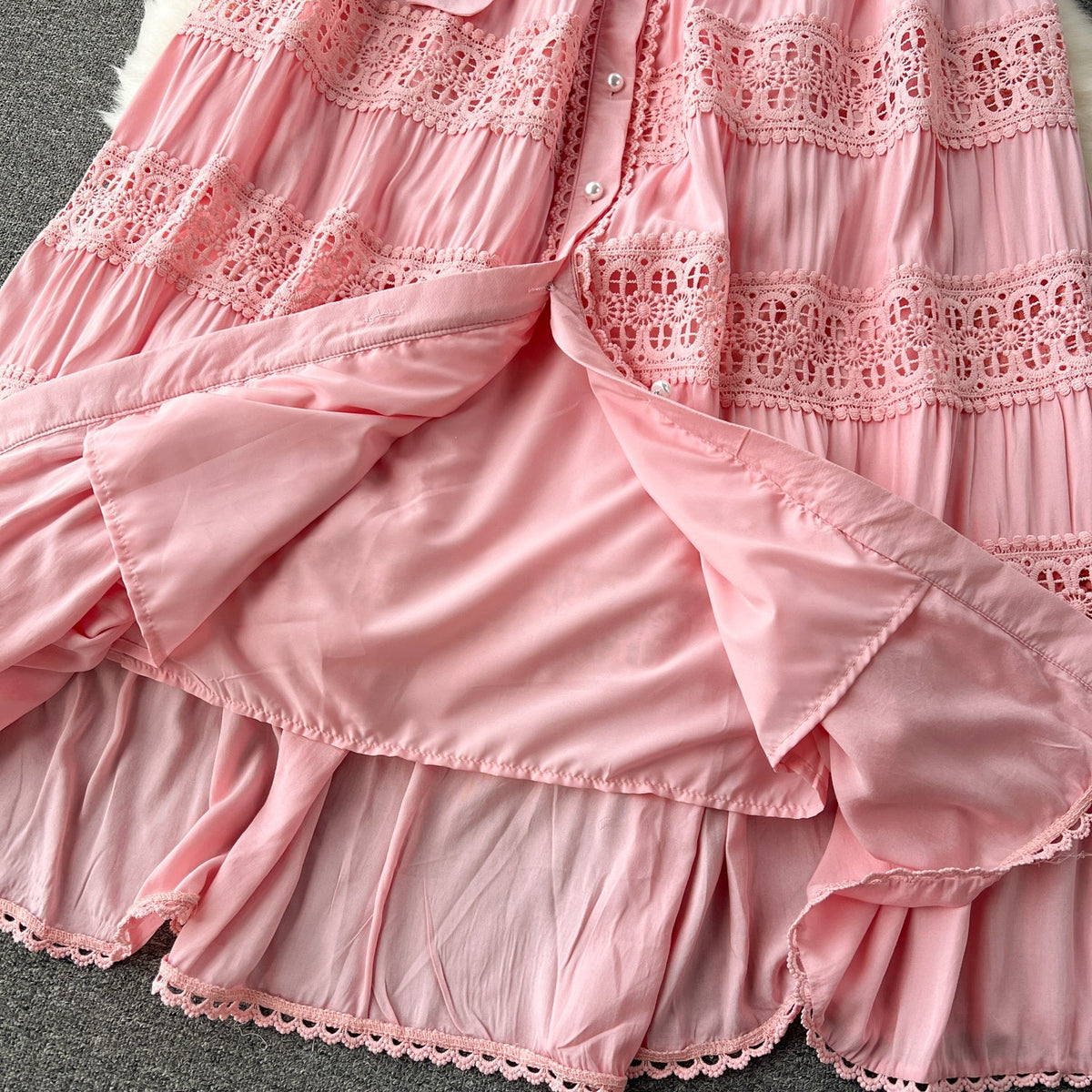 French Style Lace Patchwork Shirt Dress