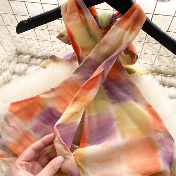 Niche Colorful Plaid Sleeveless Halter Dress