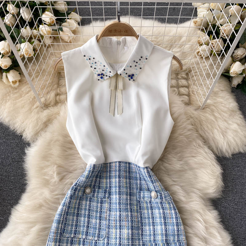 Plaid Beaded Cardigan&Tweed Dress 2PCs