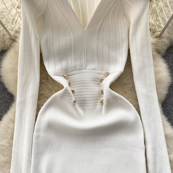 Vintage Double-breasted Knitted Dress