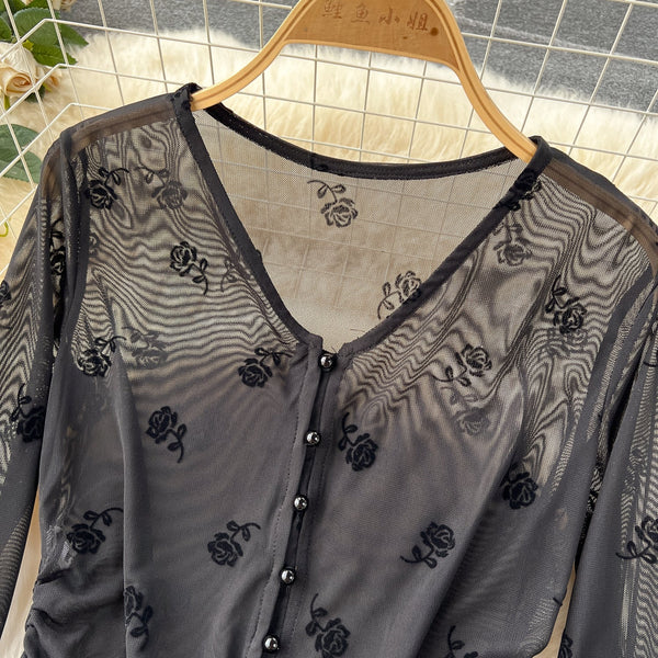 Printed Cardigan & Slip Dress Black 2Pcs