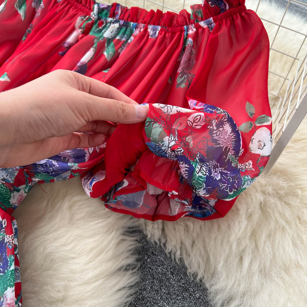Off-shoulder Floral Chiffon Dress