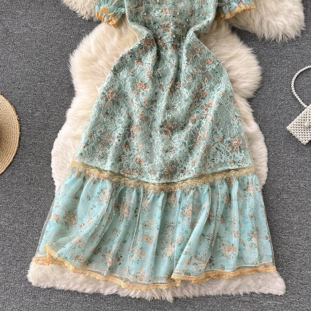 Square-neck A-line Floral Princess Dress