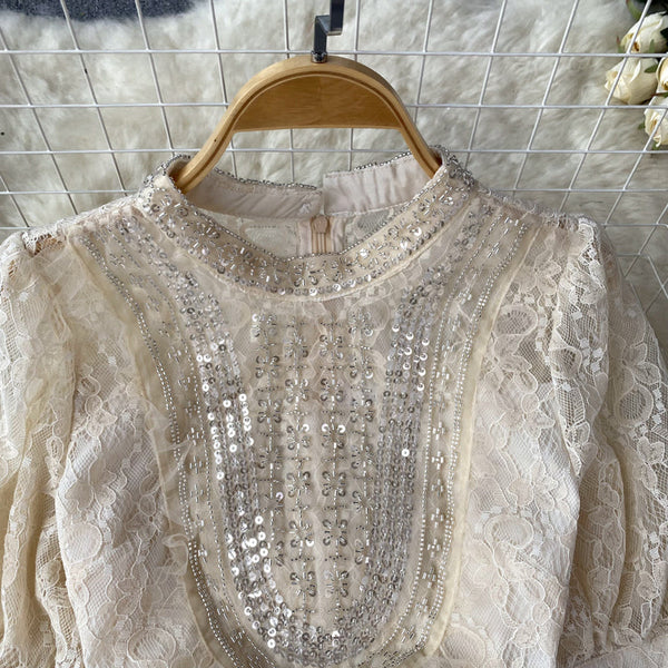 Elegant Lace Patchwork Beaded Dress