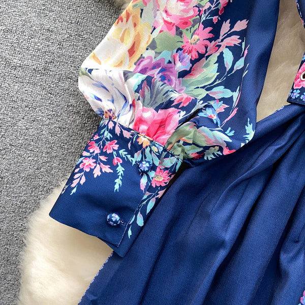 Courtly Flared Sleeve Floral Dress