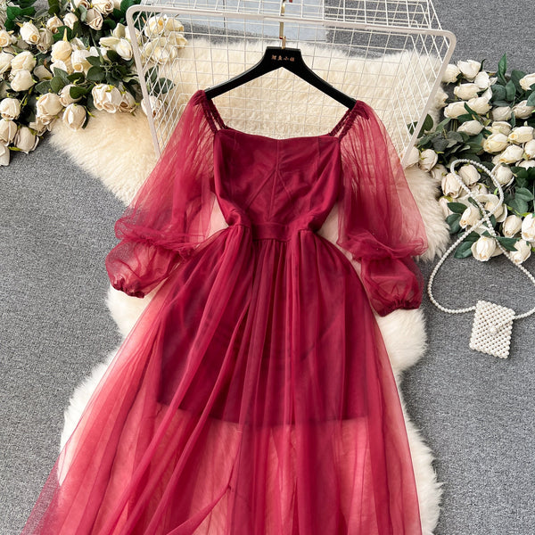 Solid Color Fairy Mesh Dress