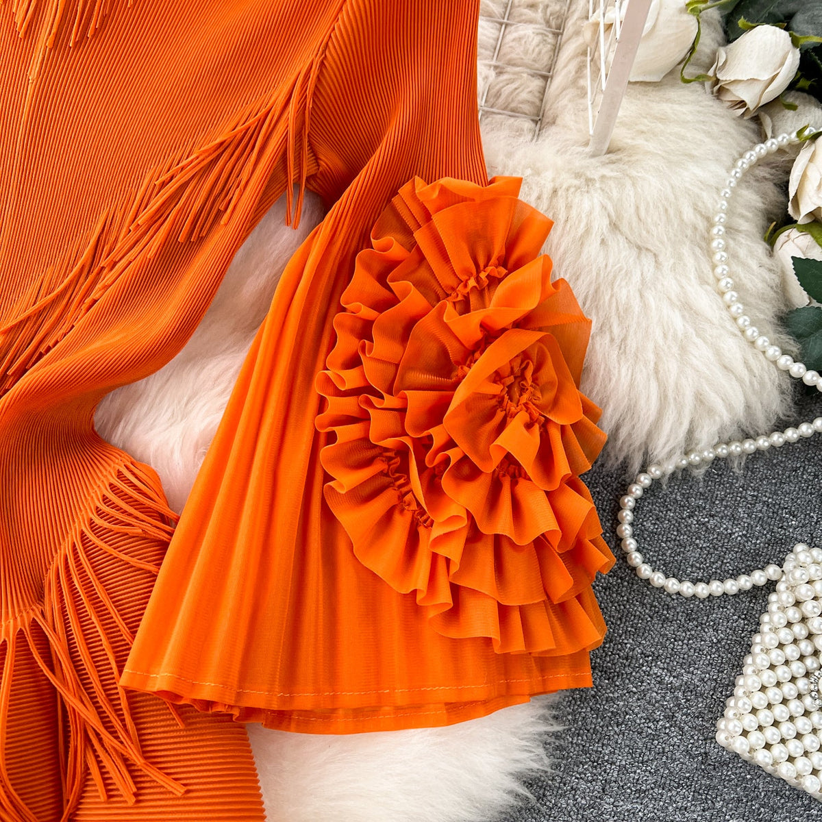 Courtly Solid Color Ruffled Dress